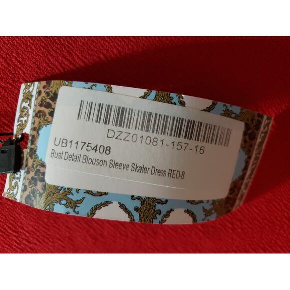 Boohoo Skater Dress Women's 4 Red Bust Detail Blouson Sleeve Crew Neck Pullover - Picture 5 of 13